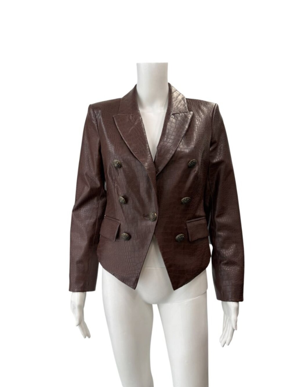 $598 Veronica Beard Brown Cooke Oneta Faux Croc Leather Blazer Jacket size 2 - Picture 3 of 10